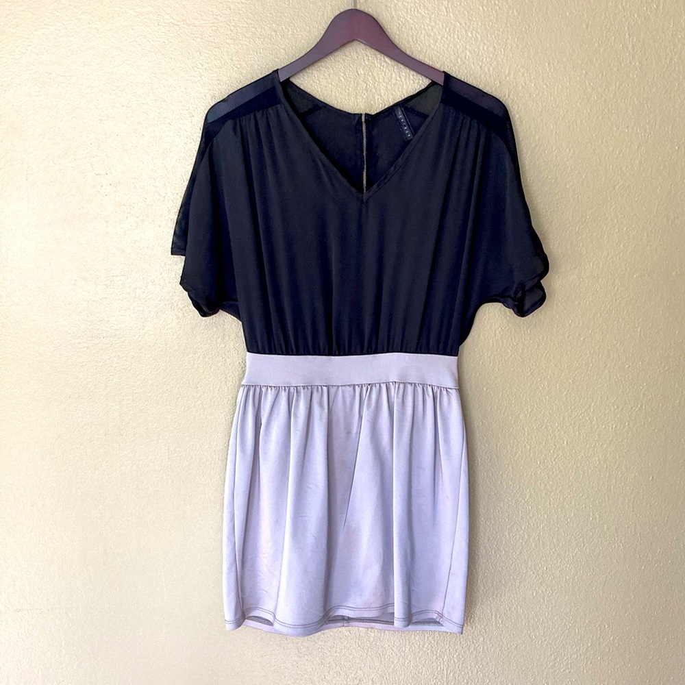 Silver & Black Mini Dress w/Mesh Shoulder Details
